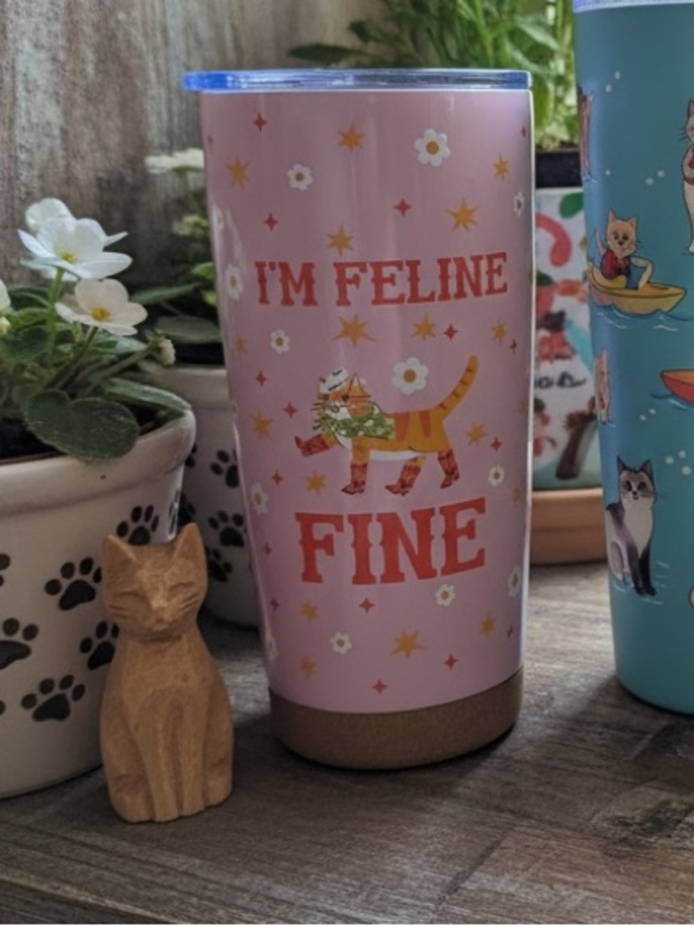 Bella Bug “I'm Feline Fine' 20 oz Cat Travel Tumbler - Picture 2 of 4